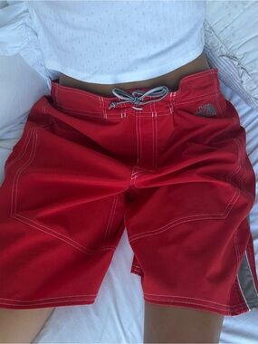 The North Face Red Men's Swim Board Shorts with Contrast Stitching